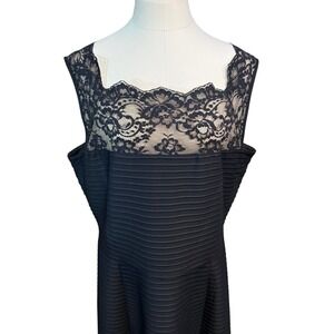 London Style Black Lace Overlay Ribbed Sleeveless Dress